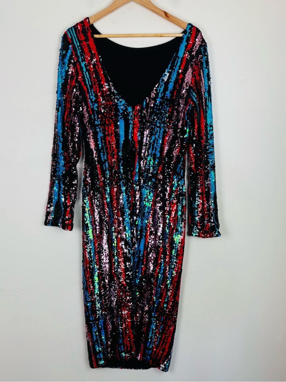 Dress the Population multicolored sequin stripe Emery midi dress. Size XL - Picture 4 of 6